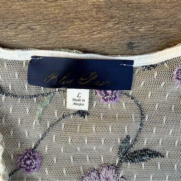 Blue Rain Sheer Kimono with Purple Floral Embroidery - Picture 6 of 7